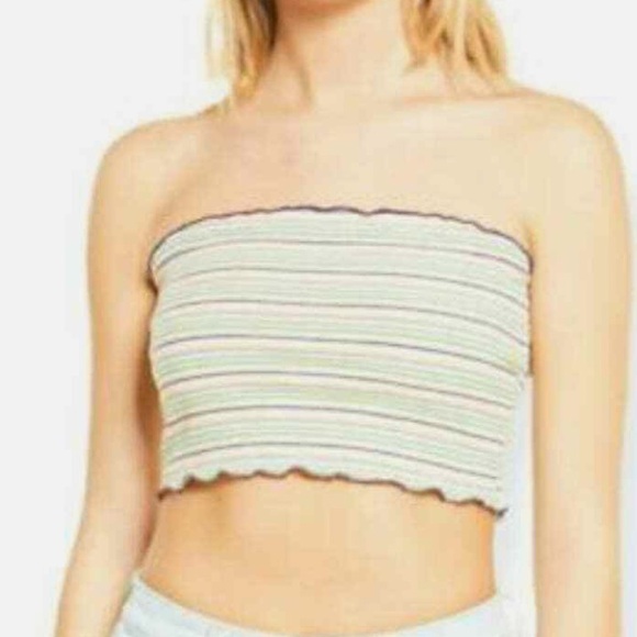 BP Multicolor Stripe Lettuce Trim Bandeau Womens Cropped Top Plus Size 3X NEW - Picture 1 of 5